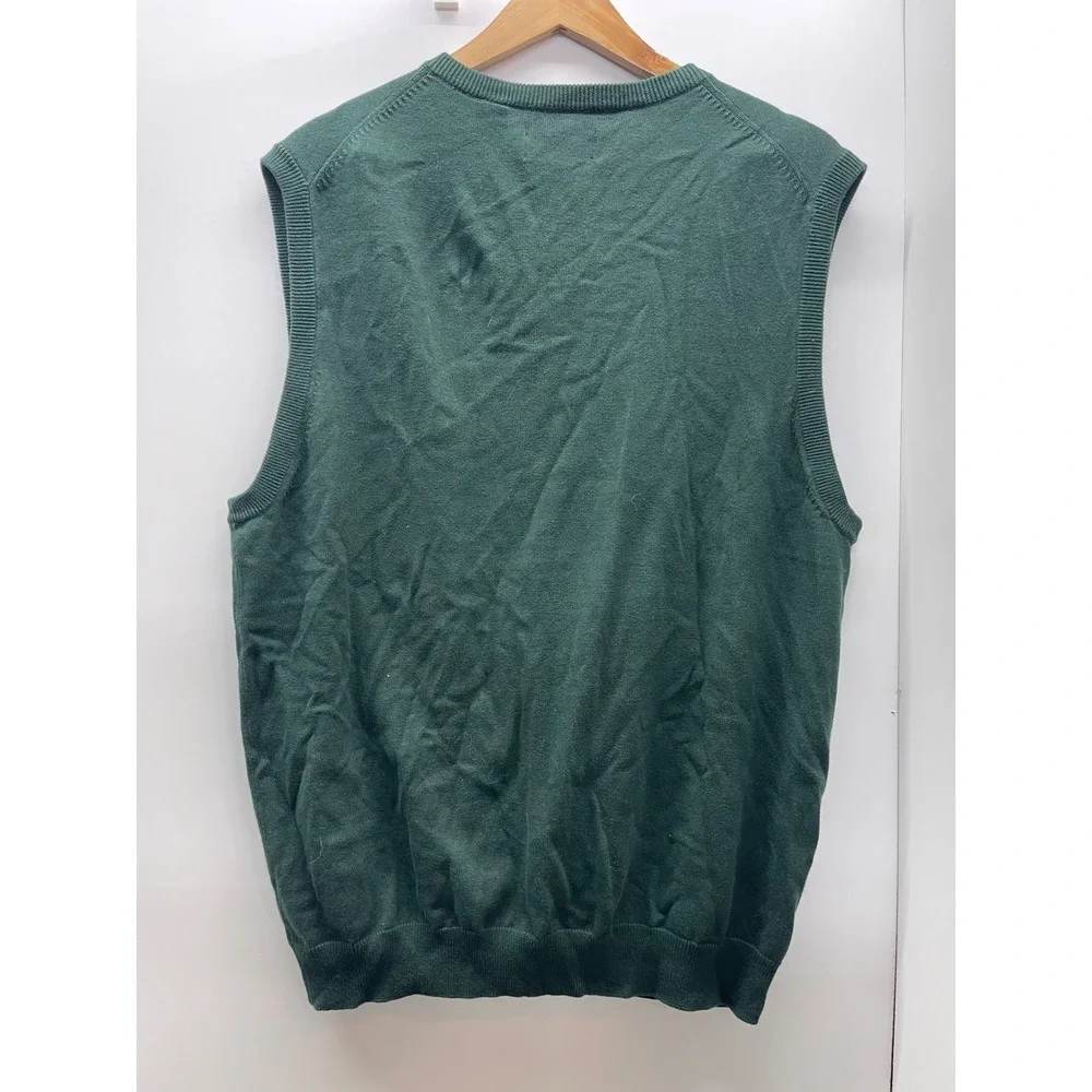 Chaps Mens V-Neck Sweater Vest Hunter Green 100% Cotton Large NWT 0668014